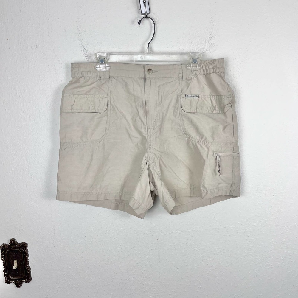 Columbia Cotton Nylon Khaki Elastic Waist Hiking Shorts Size Large